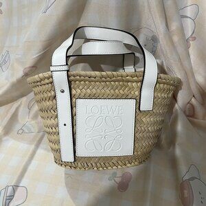 Loewe Natural Straw Tote with White Leather Trim